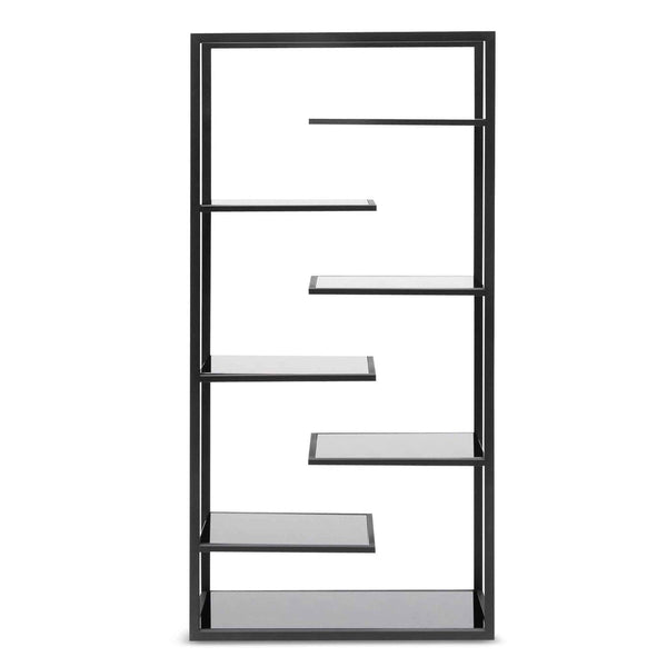 1.8m(H) Black Glass Shelving Unit - Black Frame