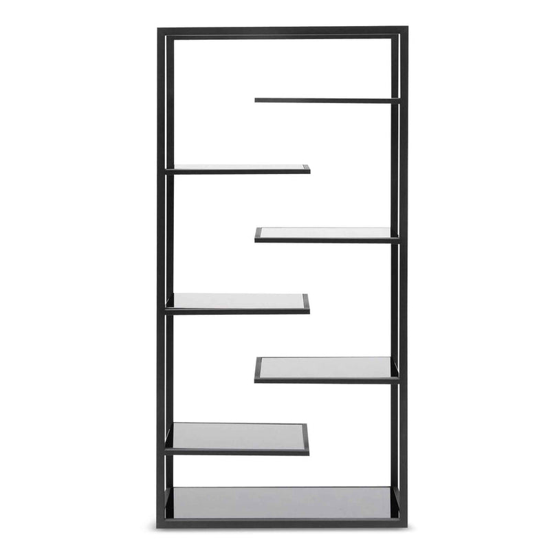 1.8m(H) Black Glass Shelving Unit - Black Frame