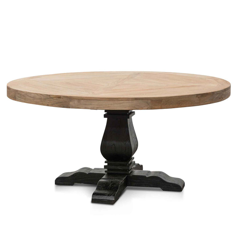 Natural Wooden Round Dining Table - Black Base