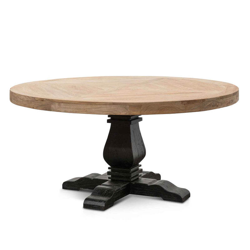 Natural Wooden Round Dining Table - Black Base