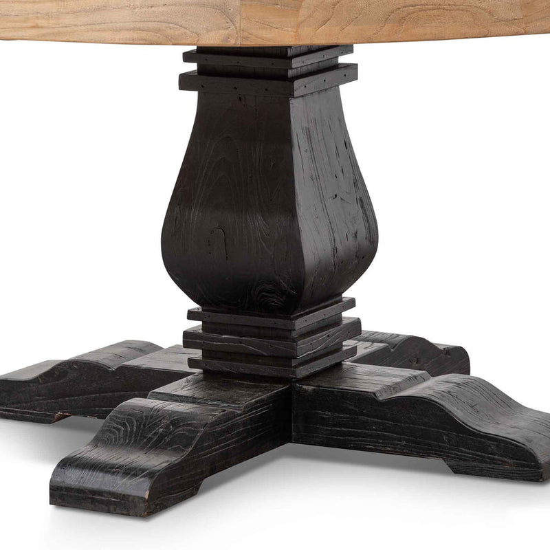 Natural Wooden Round Dining Table - Black Base