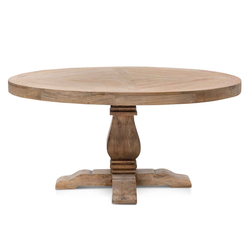 Natural Wooden Round Dining Table - Black Base