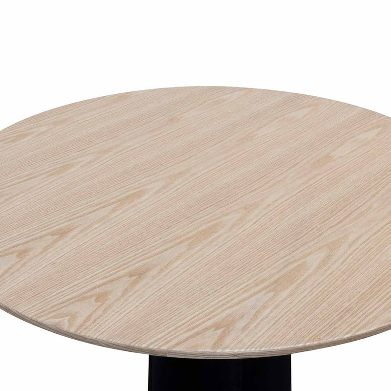 Round Wooden Dining Table - Natural Top and Black Base