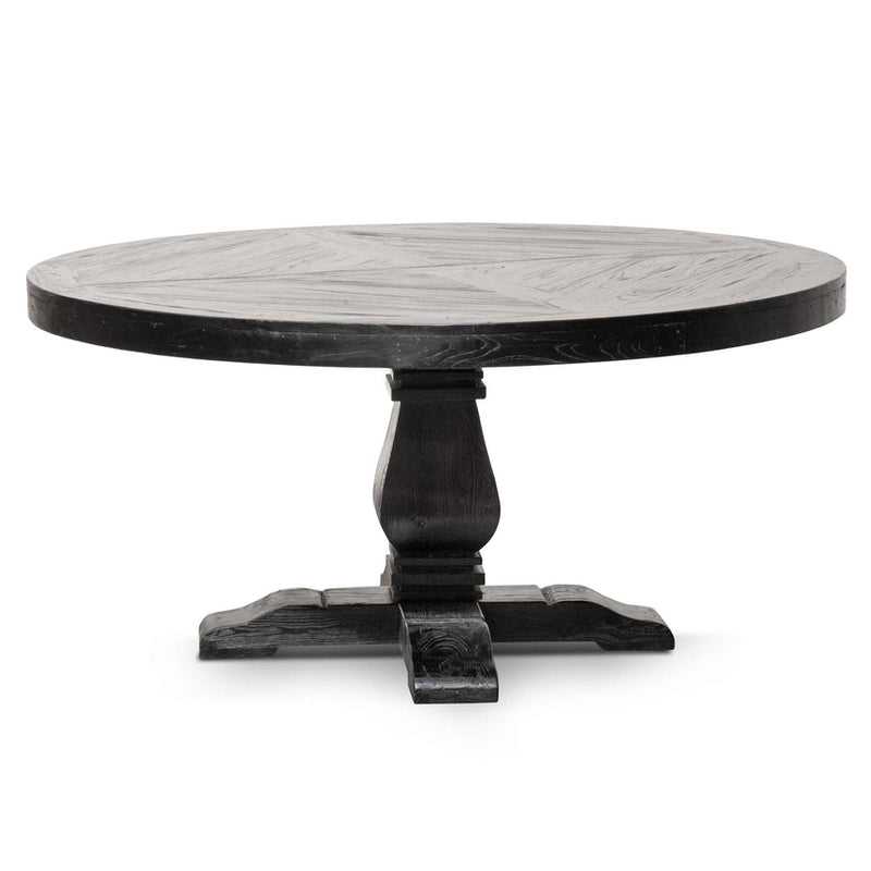 Natural Wooden Round Dining Table - Black Base