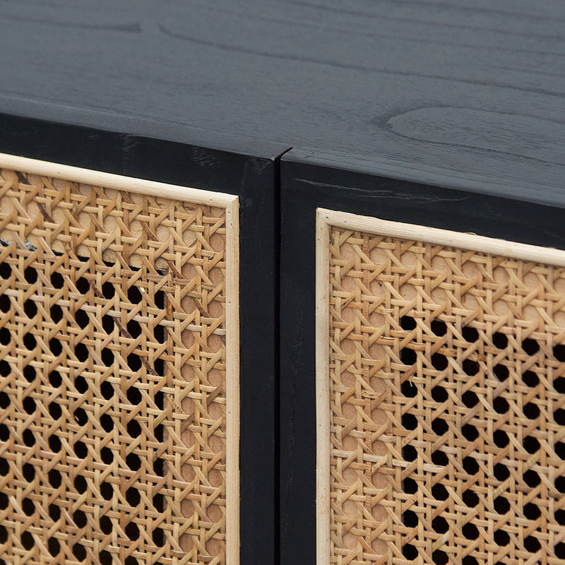 1.45m ELM Black Side board - Natural Rattan Door