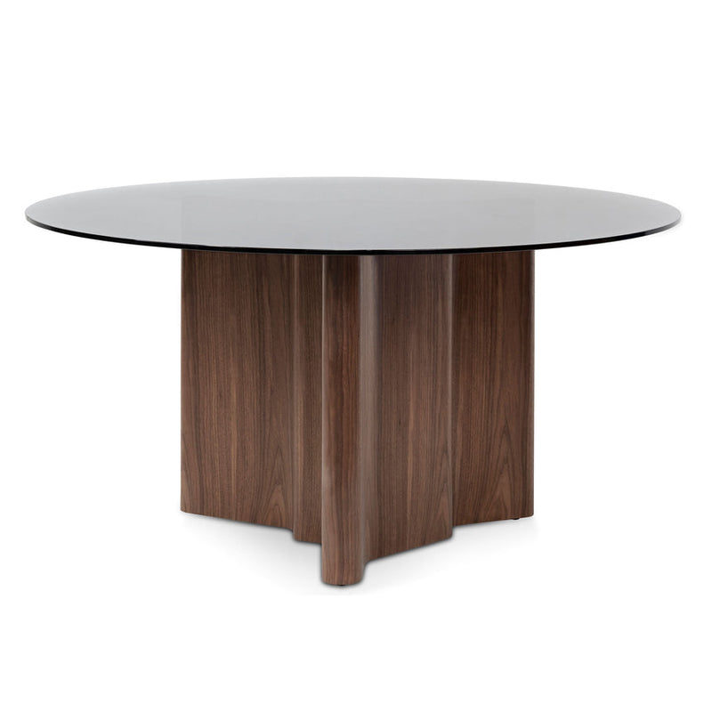 1.5m Round Glass Dining Table - Walnut