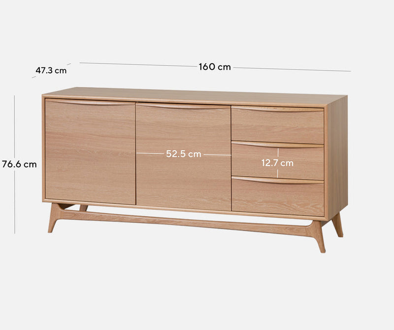 Wide Sideboard Unit with Drawers - Natural Oak