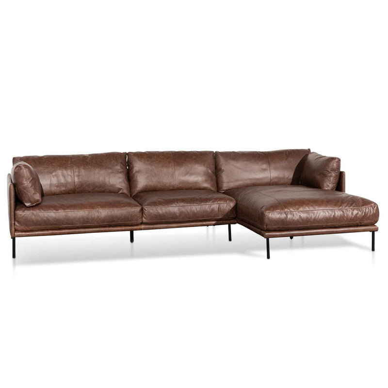 CLC6434-KSO 4 Seater Right Chaise Leather Sofa - Dark Brown