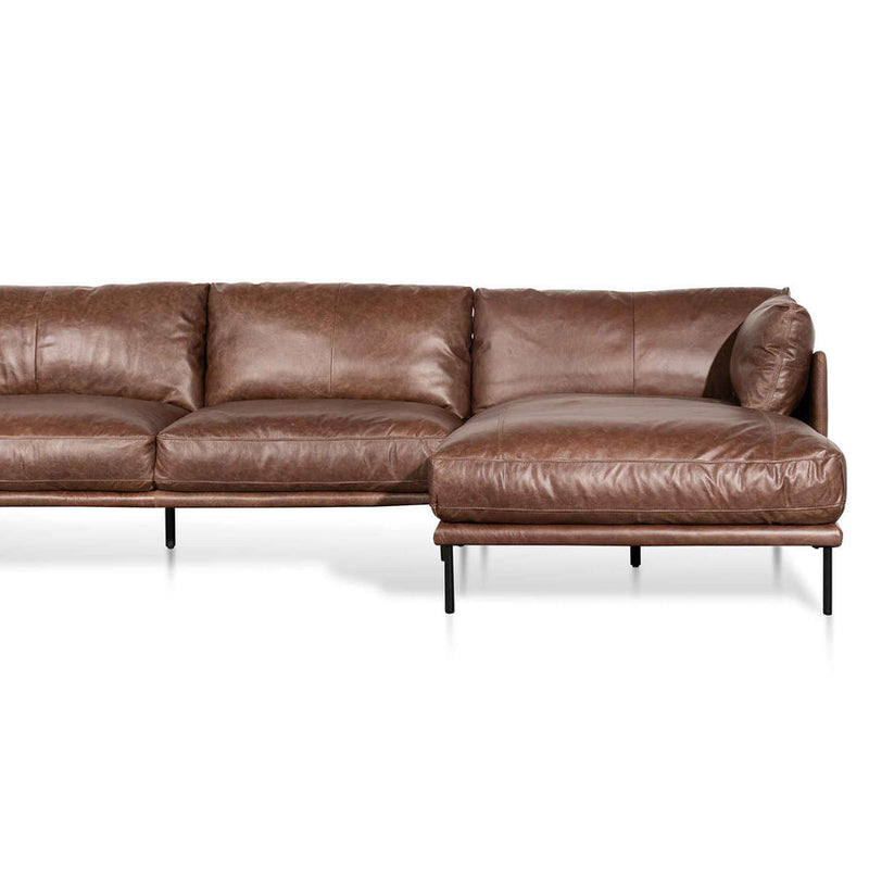 CLC6434-KSO 4 Seater Right Chaise Leather Sofa - Dark Brown