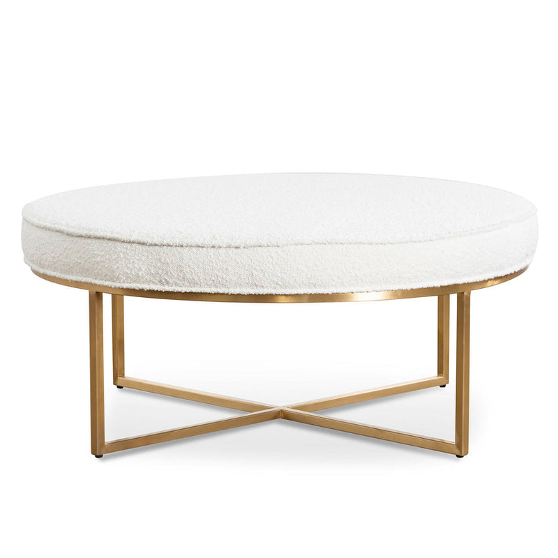 100cm Ivory White Boucle Ottoman - Brushed Gold Base