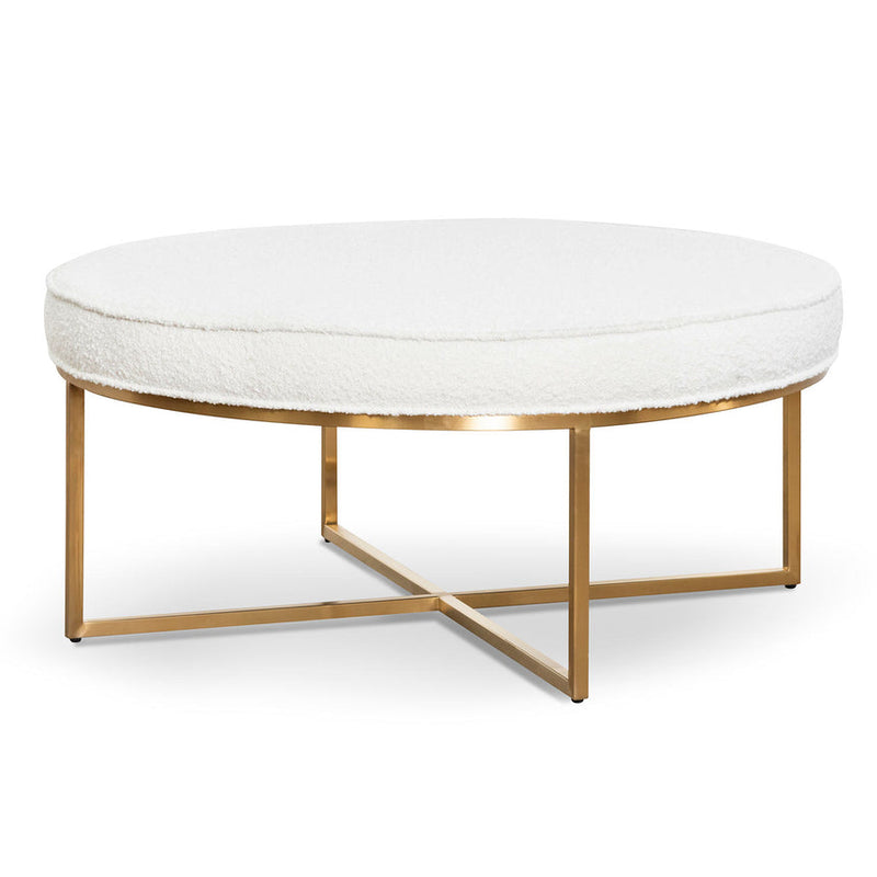 100cm Ivory White Boucle Ottoman - Brushed Gold Base