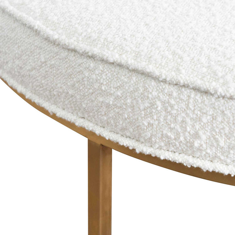 100cm Ivory White Boucle Ottoman - Brushed Gold Base