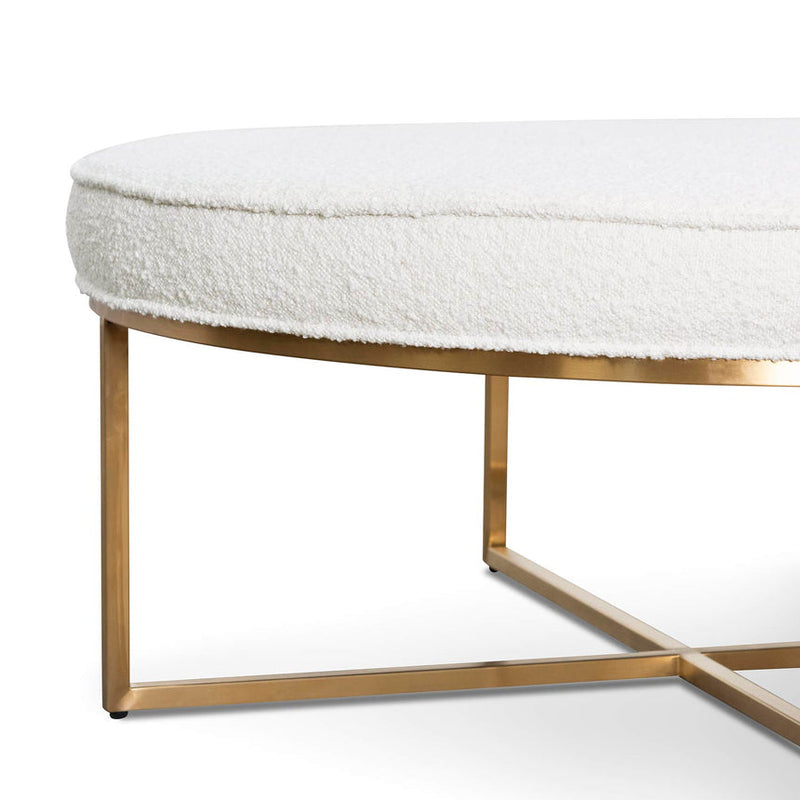 100cm Ivory White Boucle Ottoman - Brushed Gold Base