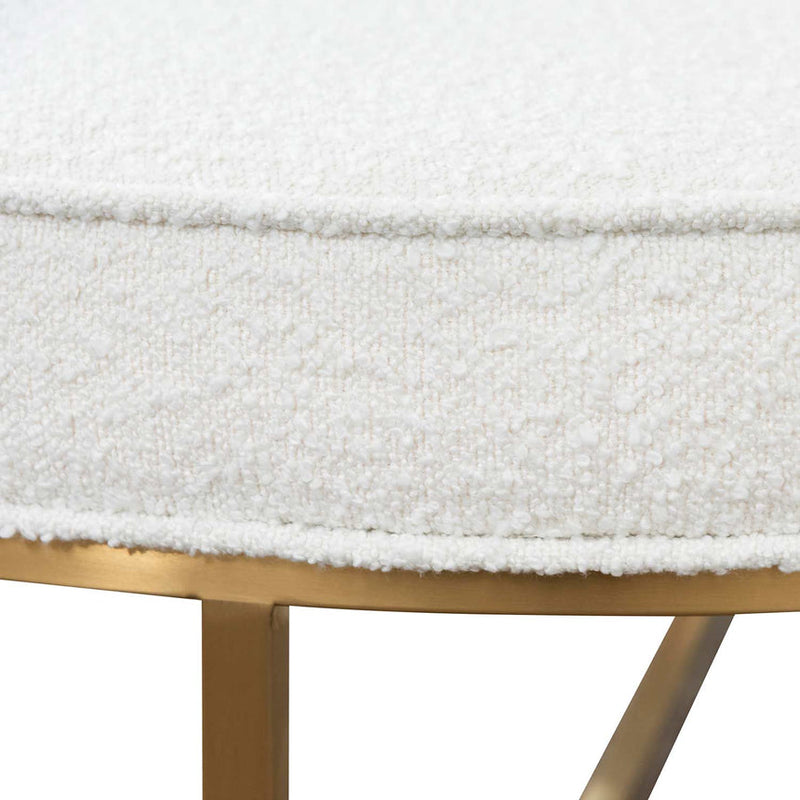 100cm Ivory White Boucle Ottoman - Brushed Gold Base