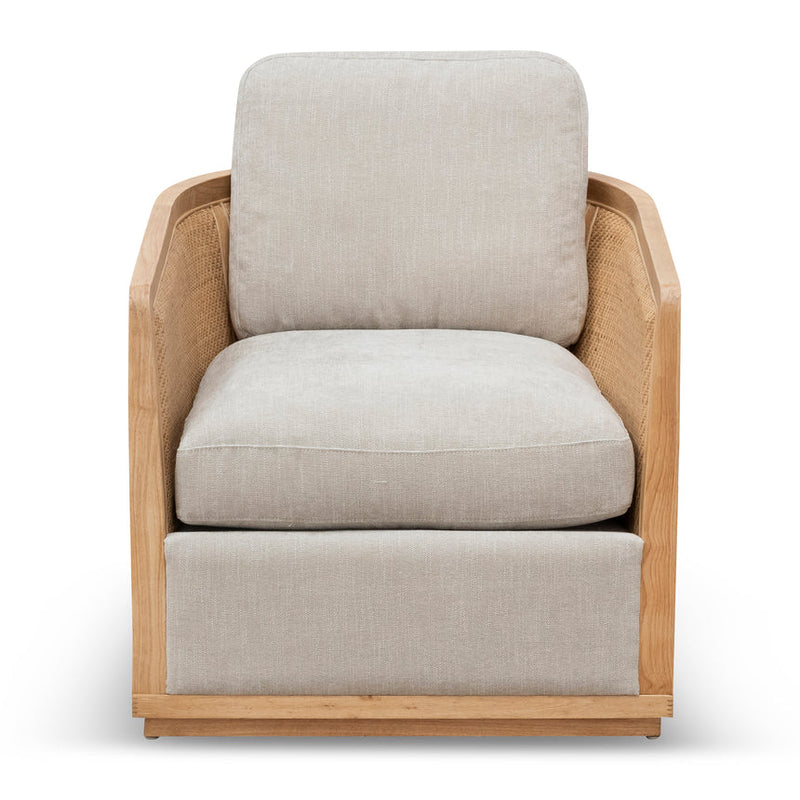 Wooden Armchair - Greige Fabric