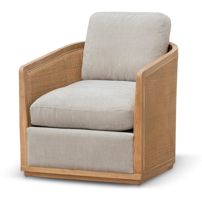 Wooden Armchair - Greige Fabric