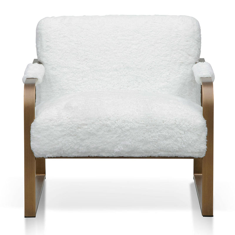 White Fur Armchair - Antique Golden Frame