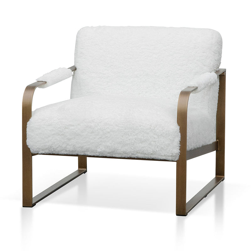 White Fur Armchair - Antique Golden Frame