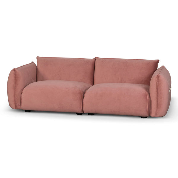 3 Seater Sofa - Blush Pink Velvet With Brass Frame