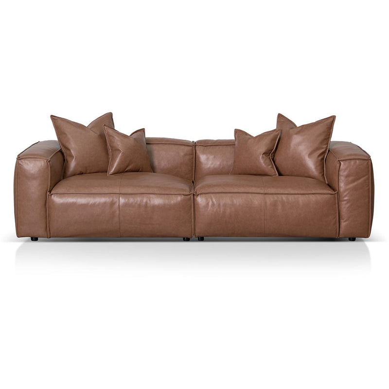 4 Seater Sofa with Cushion and Pillow - Caramel Brown