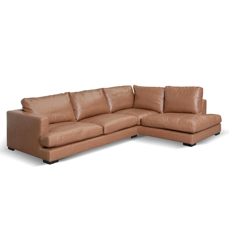 CLC8319-KSO 4 Seater Right Chaise Leather Sofa - Caramel Brown