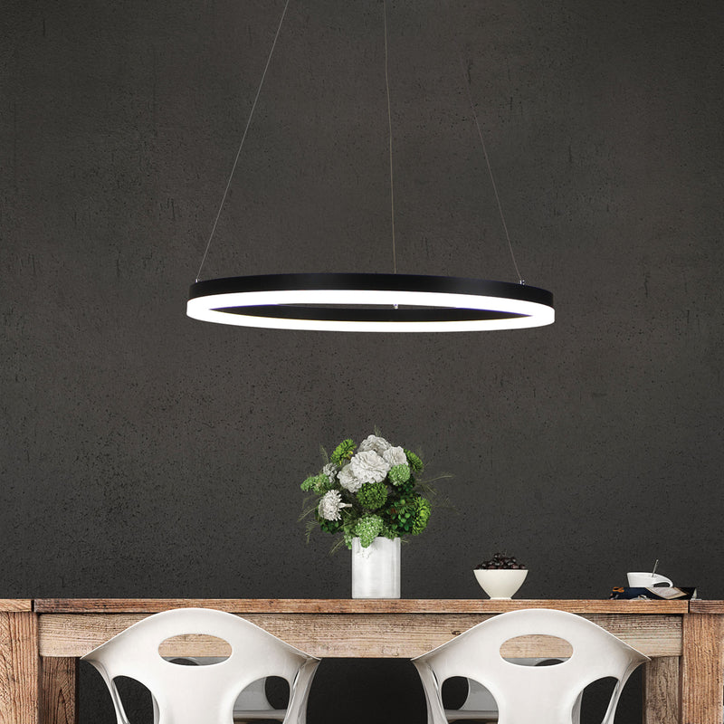 Modern TriColour LED Halo Pendant Black