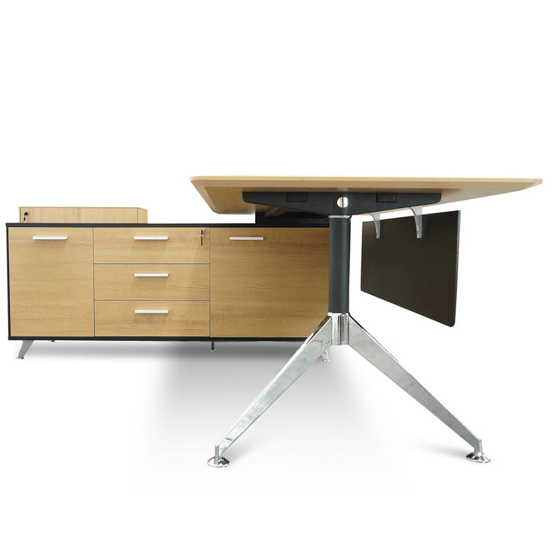 1.95m Executive Desk Right Return - Black Frame with Natural Top and Drawers