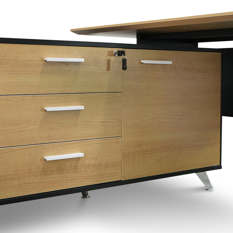 1.95m Executive Desk Right Return - Black Frame with Natural Top and Drawers