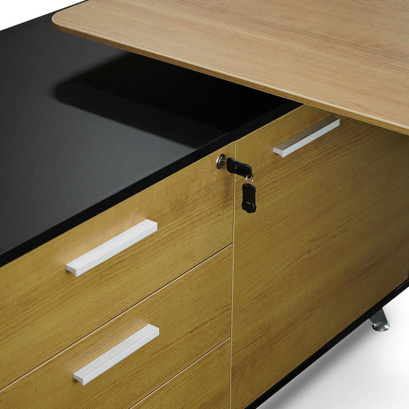 1.95m Executive Desk Right Return - Black Frame with Natural Top and Drawers