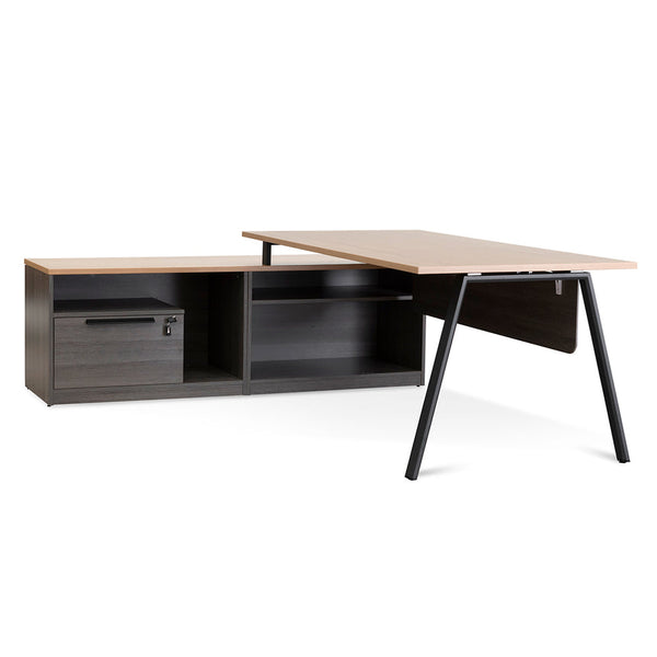 1.8m Left Return Office Desk - Black with Natural Top