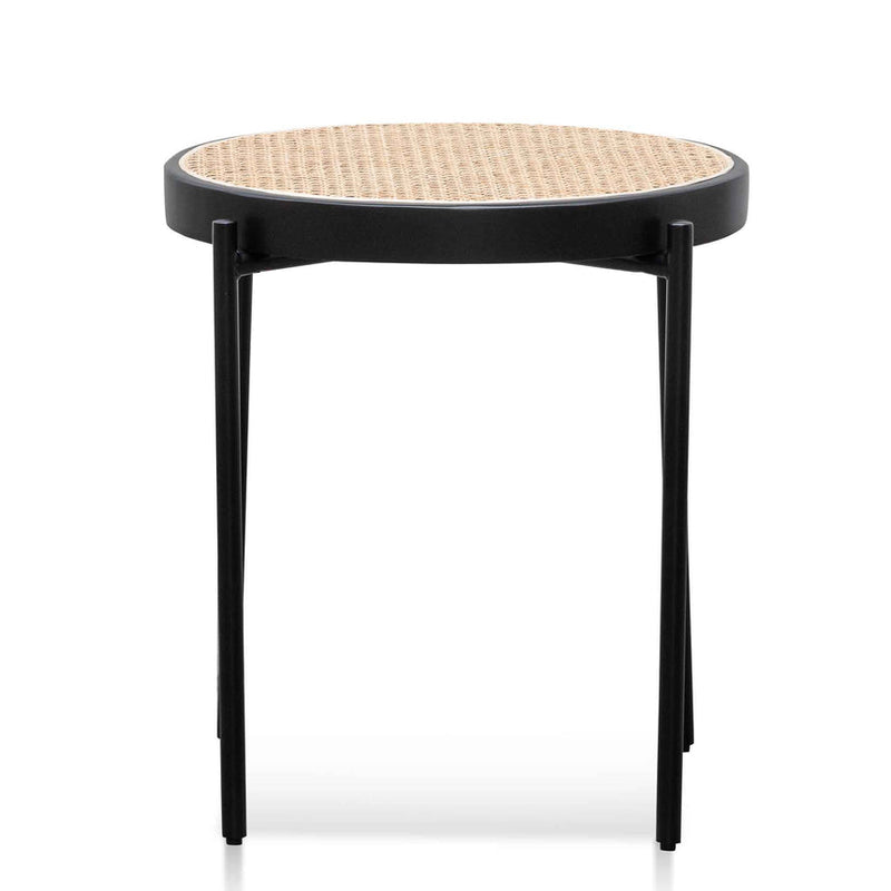 Rattan Top Side Table - Natural Top and Black Base