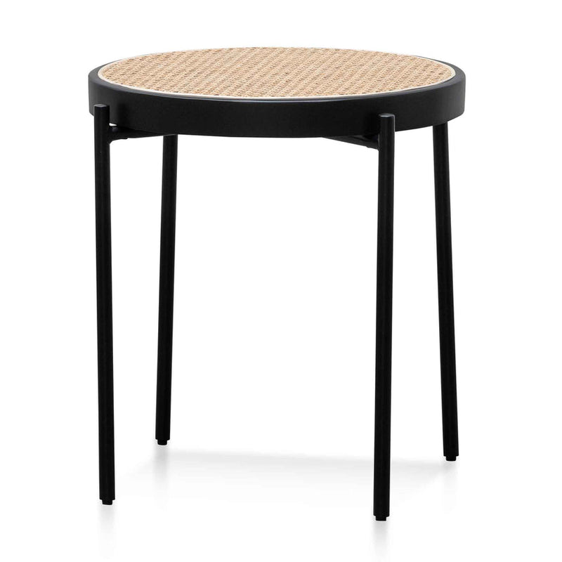 Rattan Top Side Table - Natural Top and Black Base