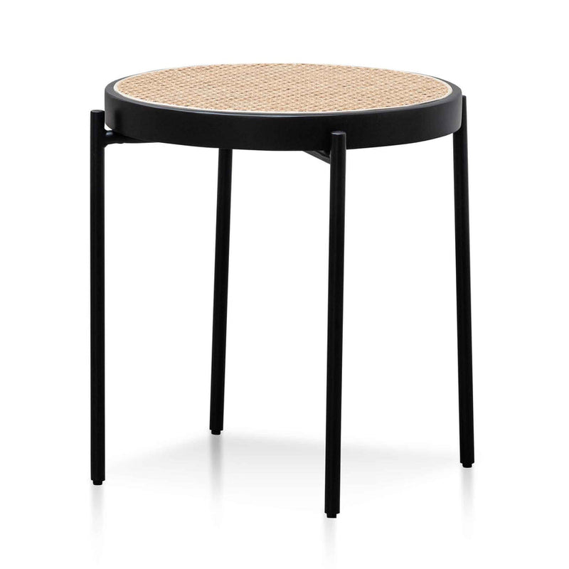 Rattan Top Side Table - Natural Top and Black Base