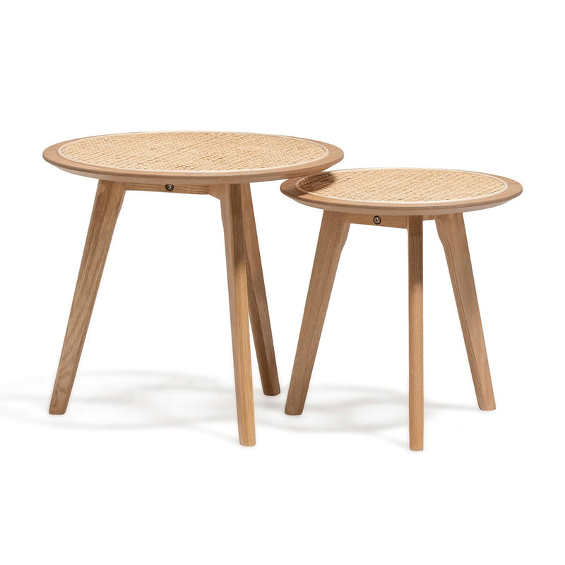 Nested Side Table - Natural with Rattan Top