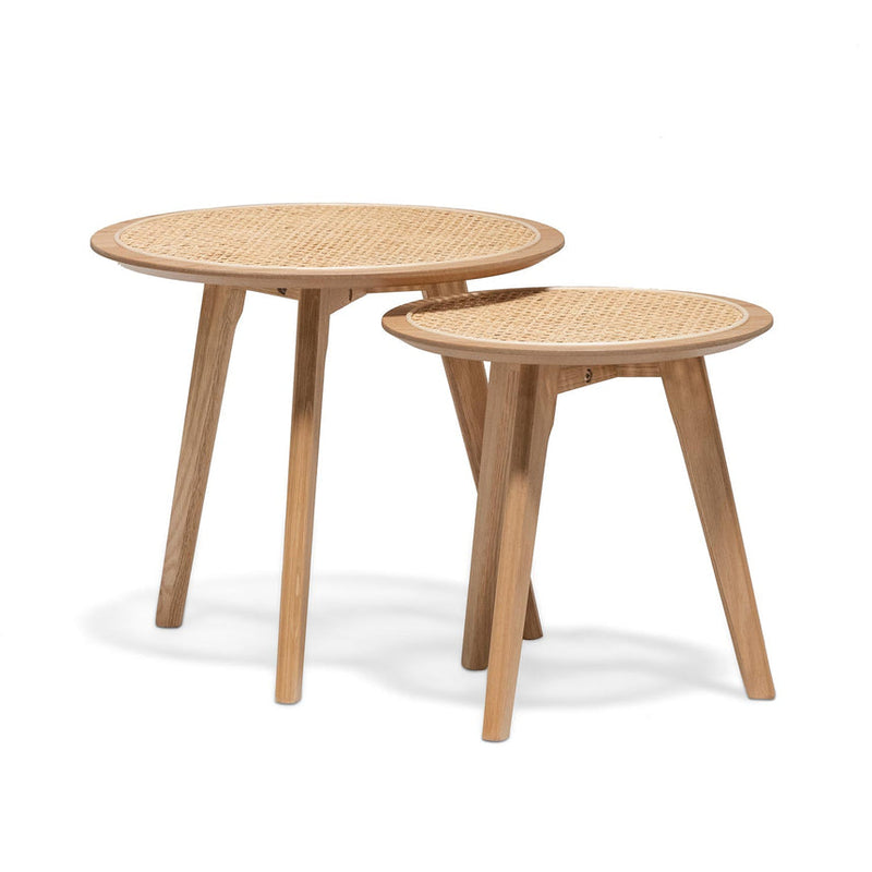 Nested Side Table - Natural with Rattan Top