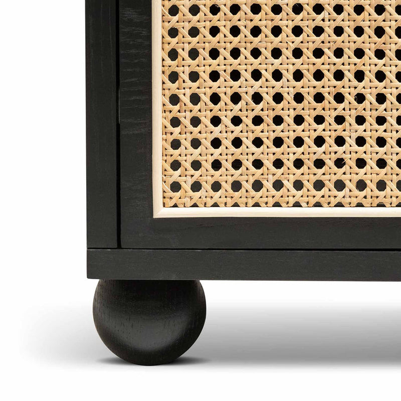 Wooden Side Table with Rattan Front - Black