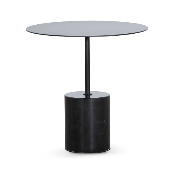 Black Short Side Table - Metal Sheet Top with Marble Base