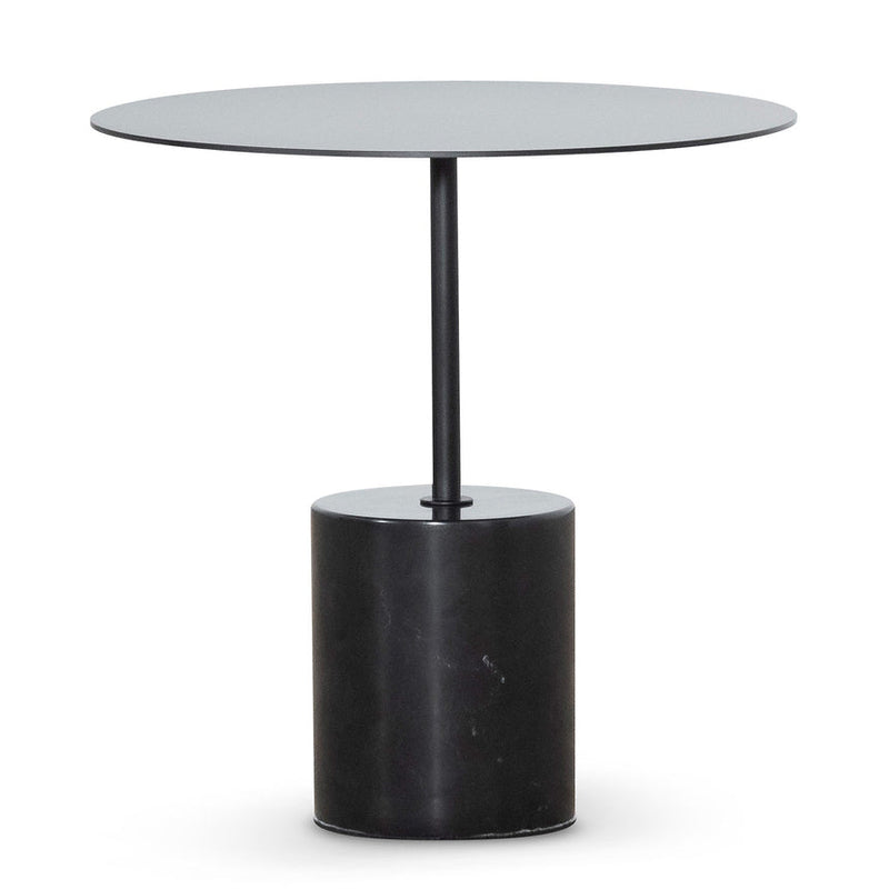 Black Short Side Table - Metal Sheet Top with Marble Base