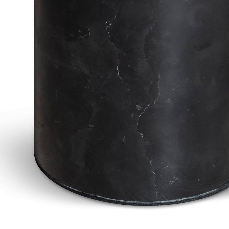 Black Short Side Table - Metal Sheet Top with Marble Base