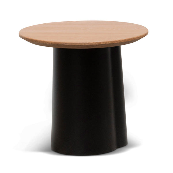 Round Side Table - Black with Natural Top