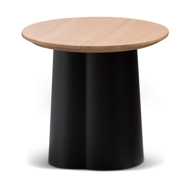 Round Side Table - Black with Natural Top