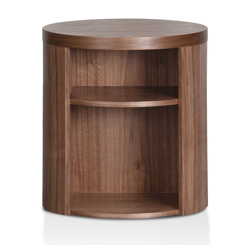 Round Wooden Bedside Table - Walnut