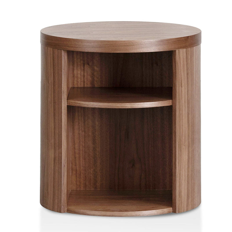 Round Wooden Bedside Table - Walnut