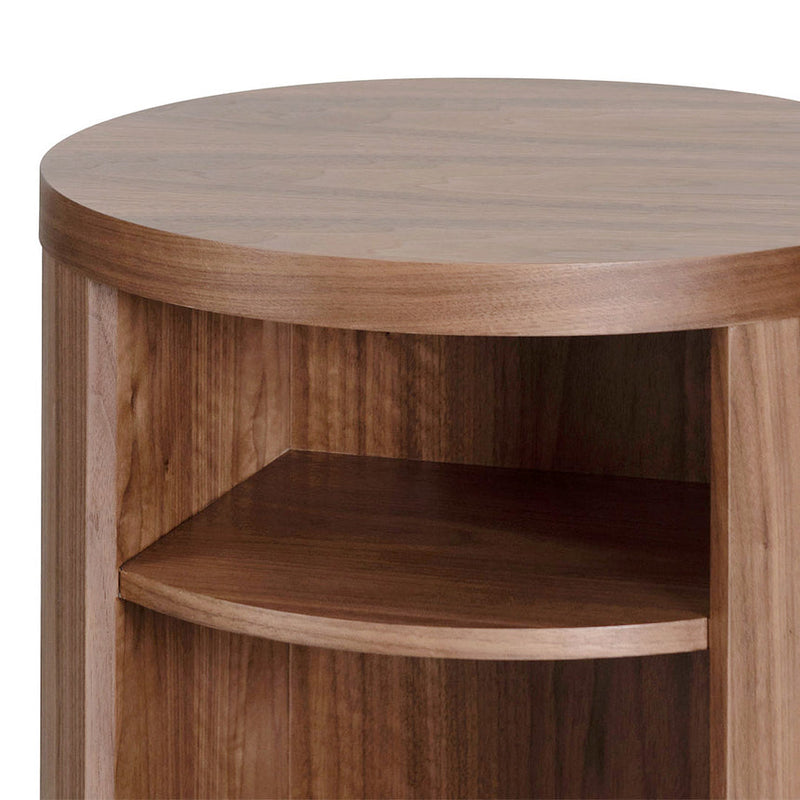 Round Wooden Bedside Table - Walnut