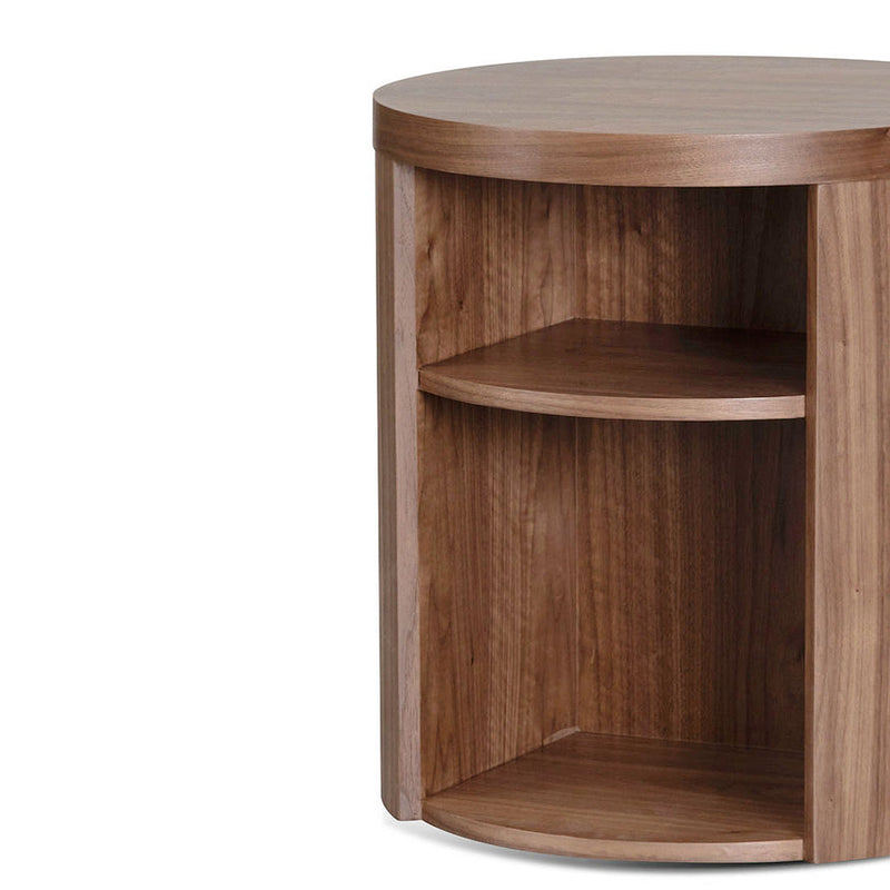 Round Wooden Bedside Table - Walnut