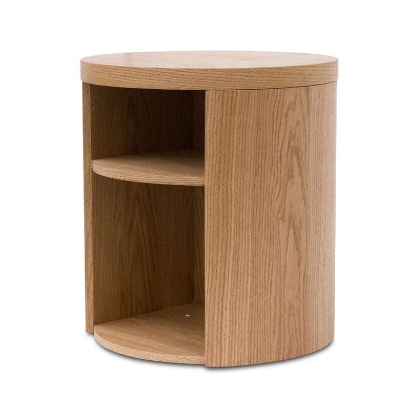 Round Wooden Bedside Table - Walnut