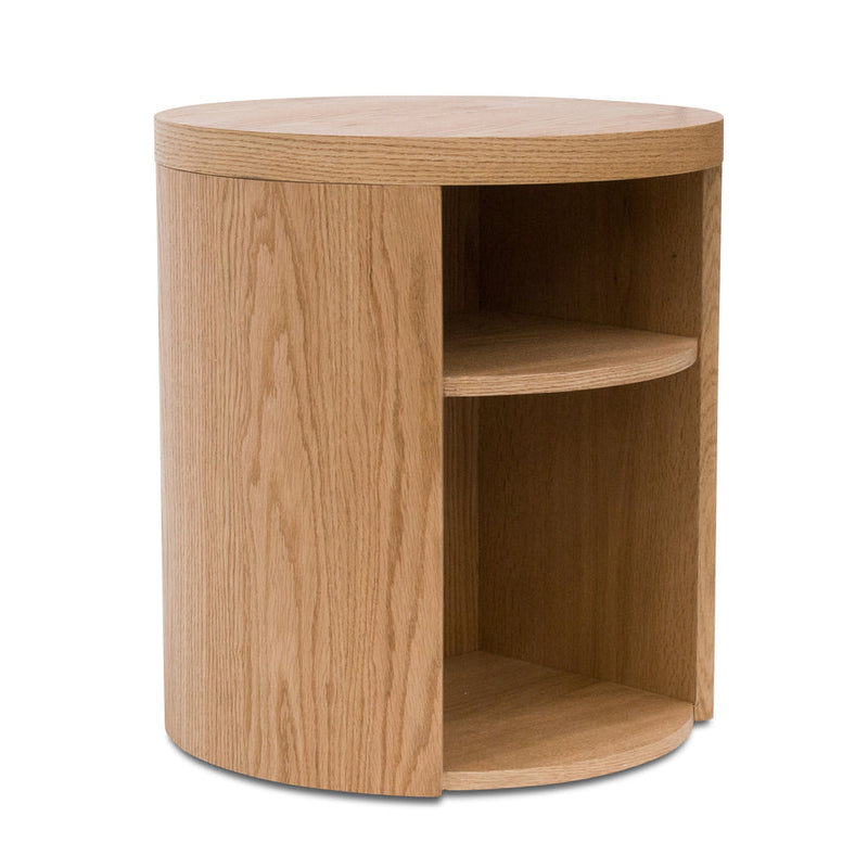 Round Wooden Bedside Table - Walnut