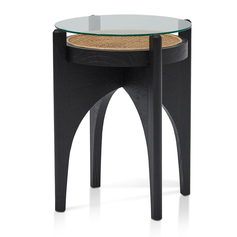 50cm Round Glass Side Table - Black