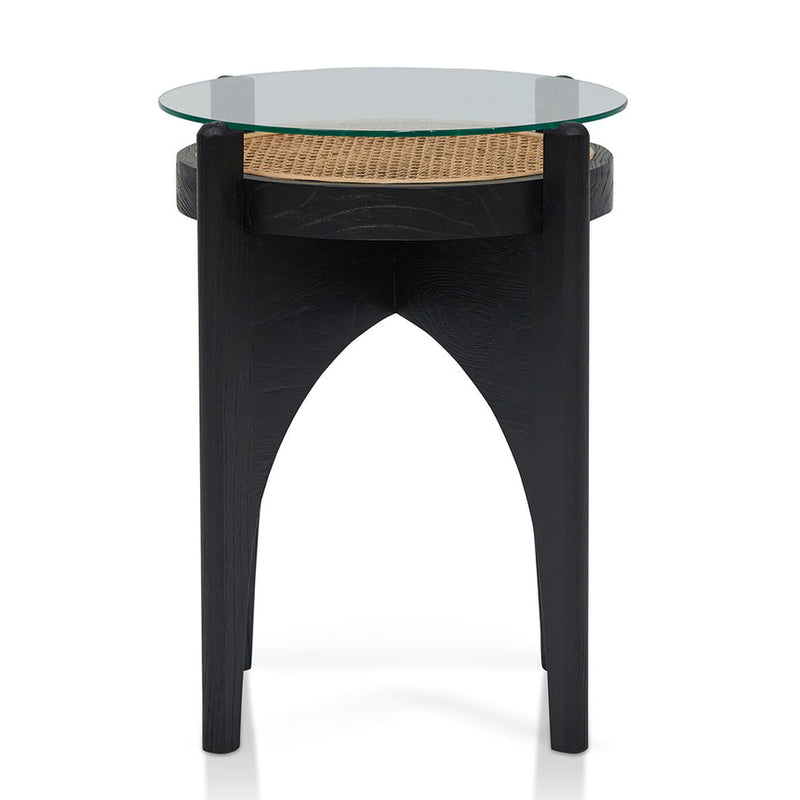 50cm Round Glass Side Table - Black