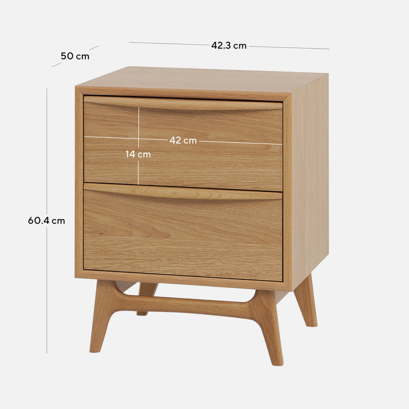 2 Drawer Bedside Table - Natural Oak